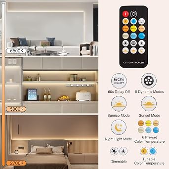 20ft LED Strip Lights, 2700K-6500K Tunable White LED Light Strip with Remote and Plug, 12V 720 LEDs Dimmable Flexible Cuttable Led Tape Light for Kitchen Under Cabinet Bedroom Ceiling Lighting