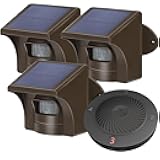 eMACROS Solar Wireless Driveway Alarm — 1/2 Mile Long Range Motion Sensor for Long Driveways, Homes & Large Properties, Outdoor Weatherproof Security Alert System (1 Base Station with 3 Sensors)