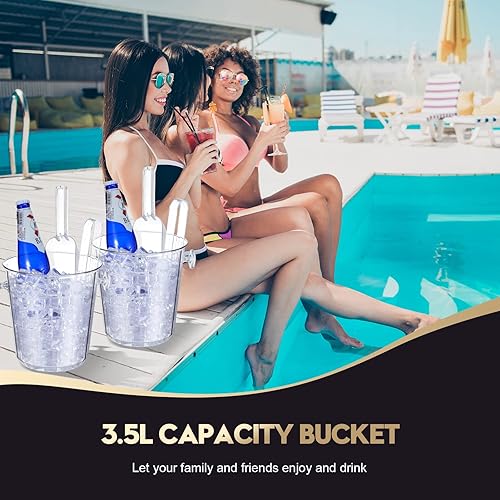 Miniatura 5 de Irenare Cubos de hielo acrílicos para fiestas, cubo de vino transparente de 3.5 L con cuchara de hielo y pinzas de plástico para botellas y botellas