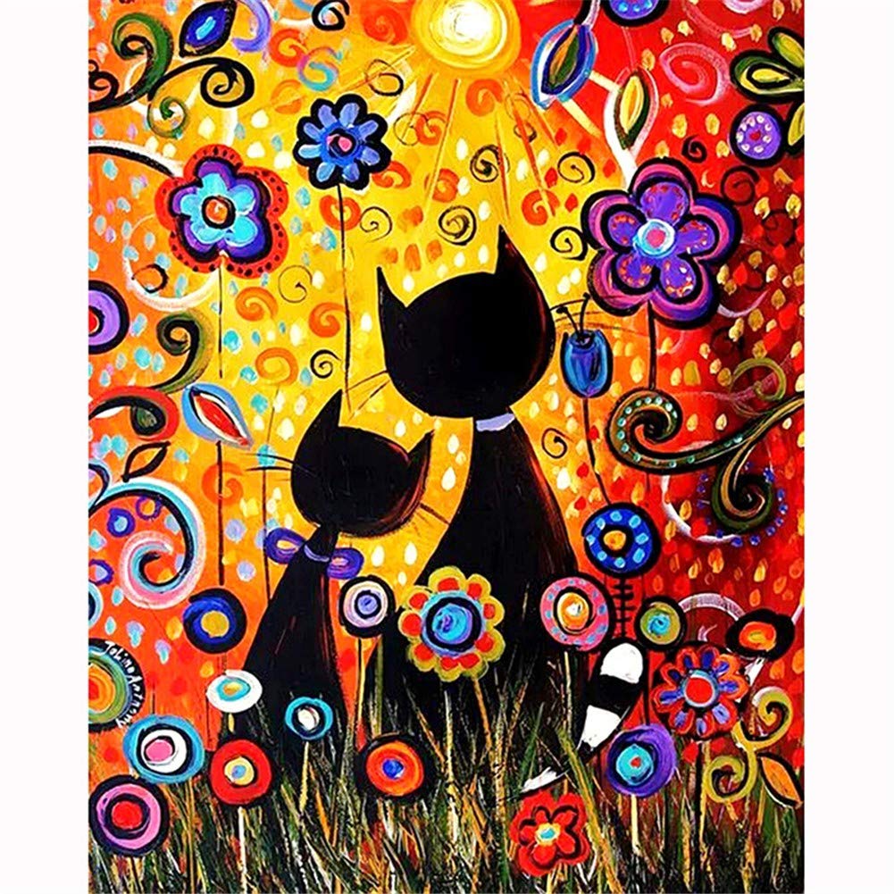 Kit Peinture Diamant 5D Deux Chats Noirs Broderie Point de Croix Square Drill 50x70cm