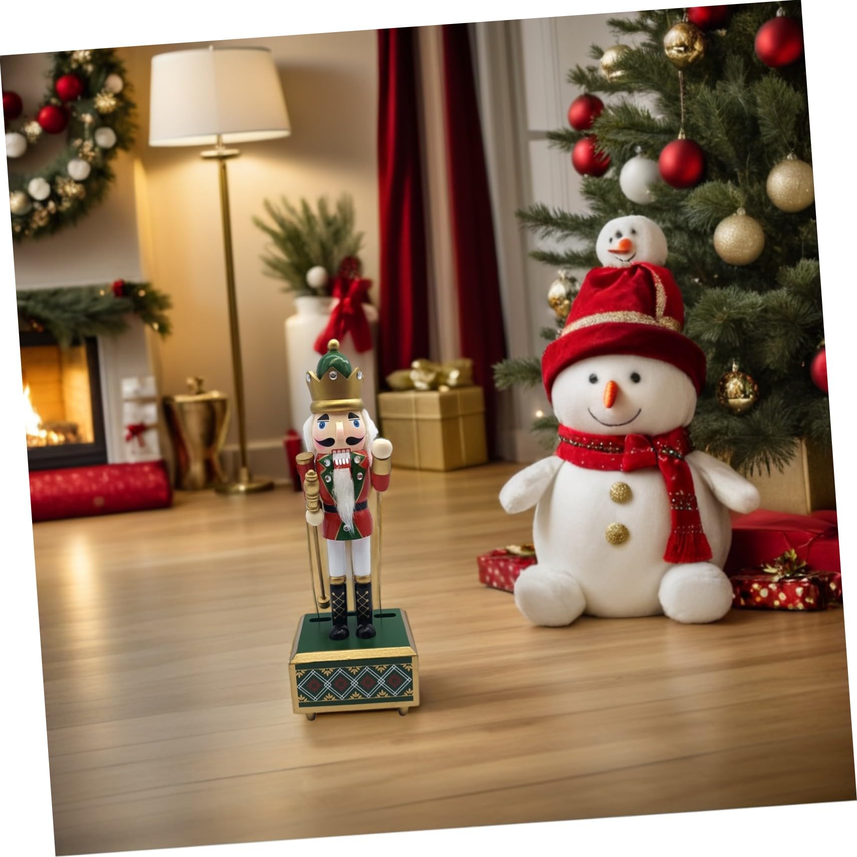 TOYANDONA Legno Schiaccianoci Carillon Statuina Musicale per Feste Natalizie Decorazione Festiva Carica senza Batterie Simbolo Tradizionale di Pace per Casa e Ufficio