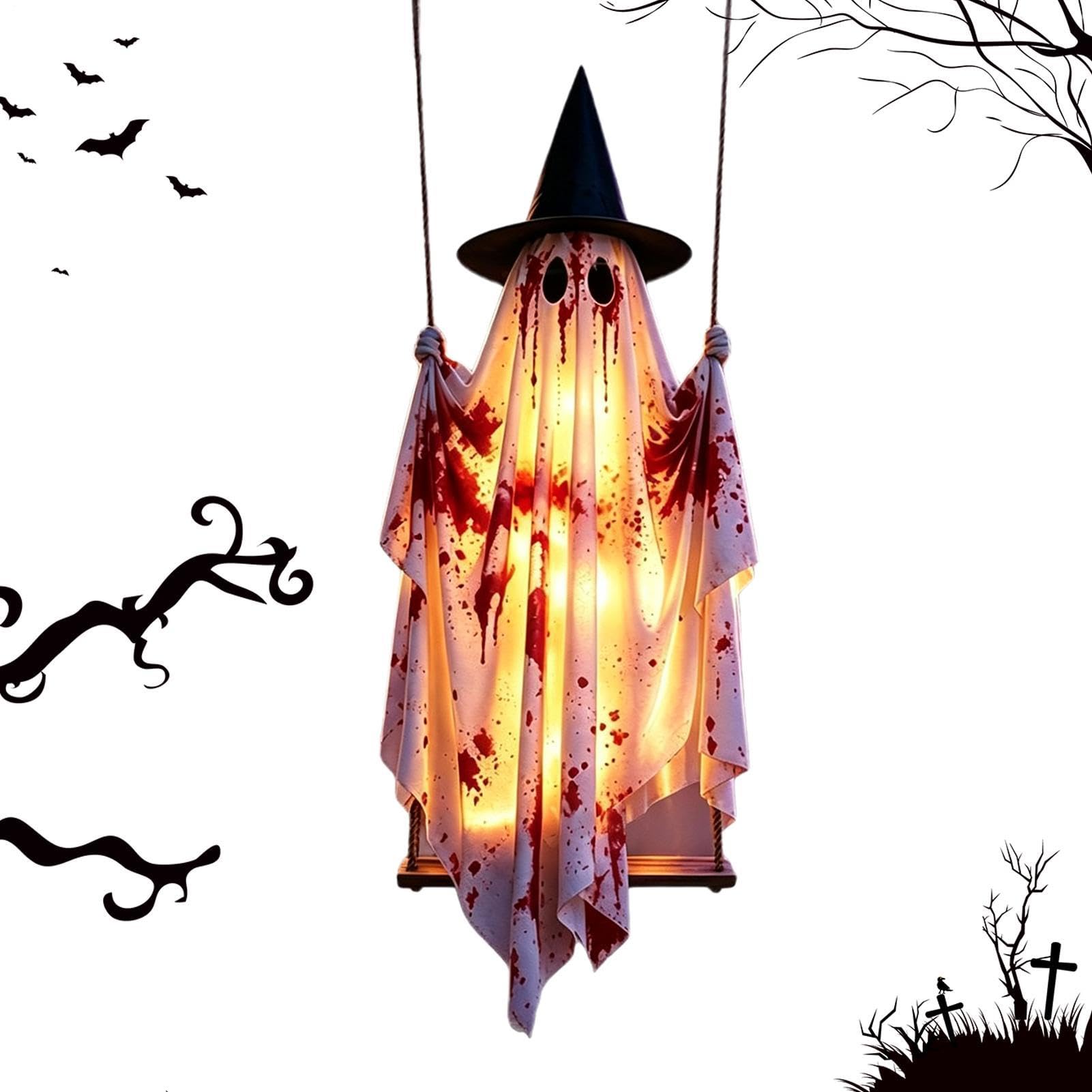 Fantasma di Halloween da Esterno Ornamento Luminoso Con Telecomando | Fantasma spaventoso oscillante cortile per Giardino Portico Cortile Patio Ramo d'Albero Grondaia Festa Casa Appartamento