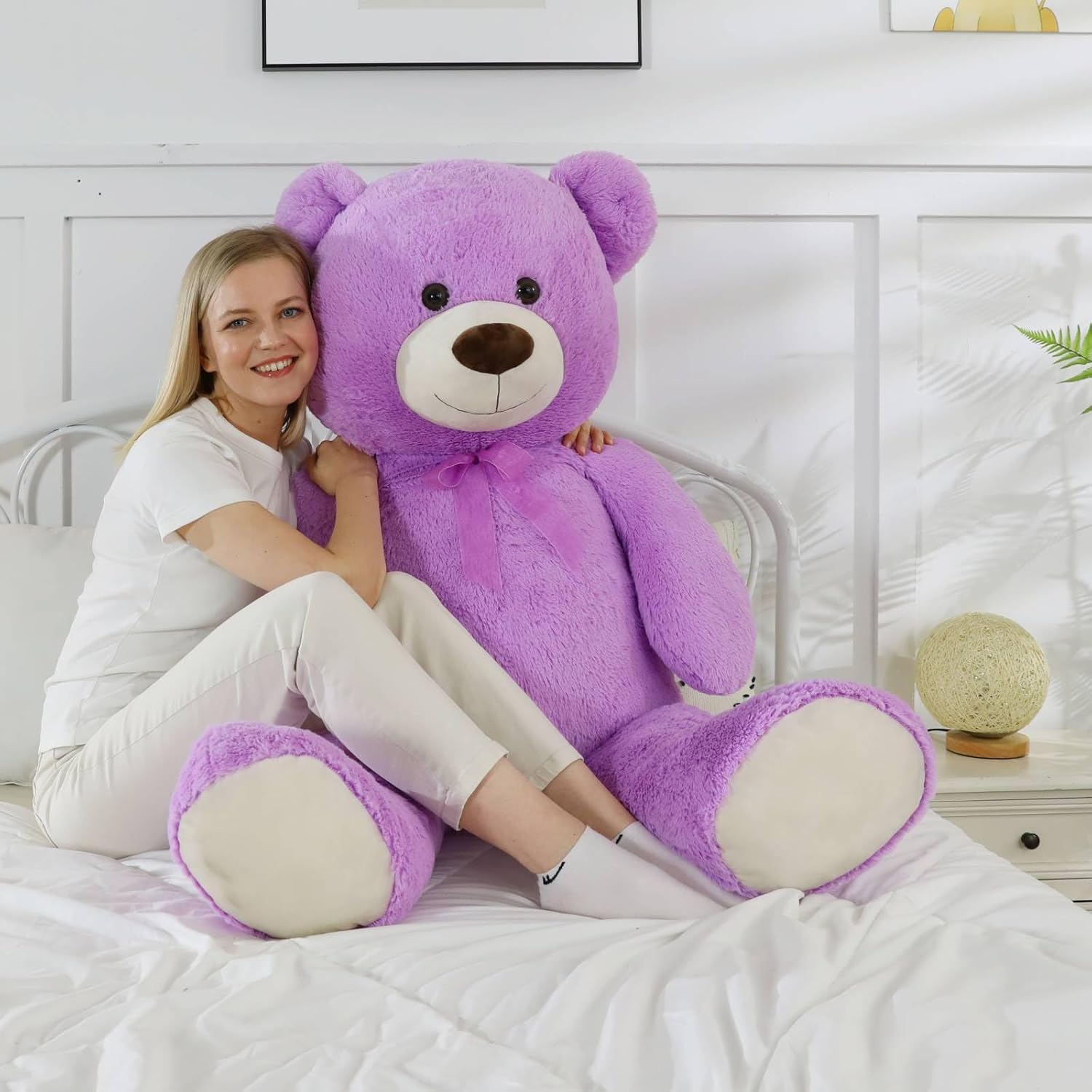 MorisMos Giant Teddy Bear Stuffed Animal 4 Feet, 51'' Large Stuffed Bear for Girlfriend Boyfriend Wife Mom Fiancée Valentine's Gift, Big Bear Plush for Baby Shower Christmas Birthday,Purple