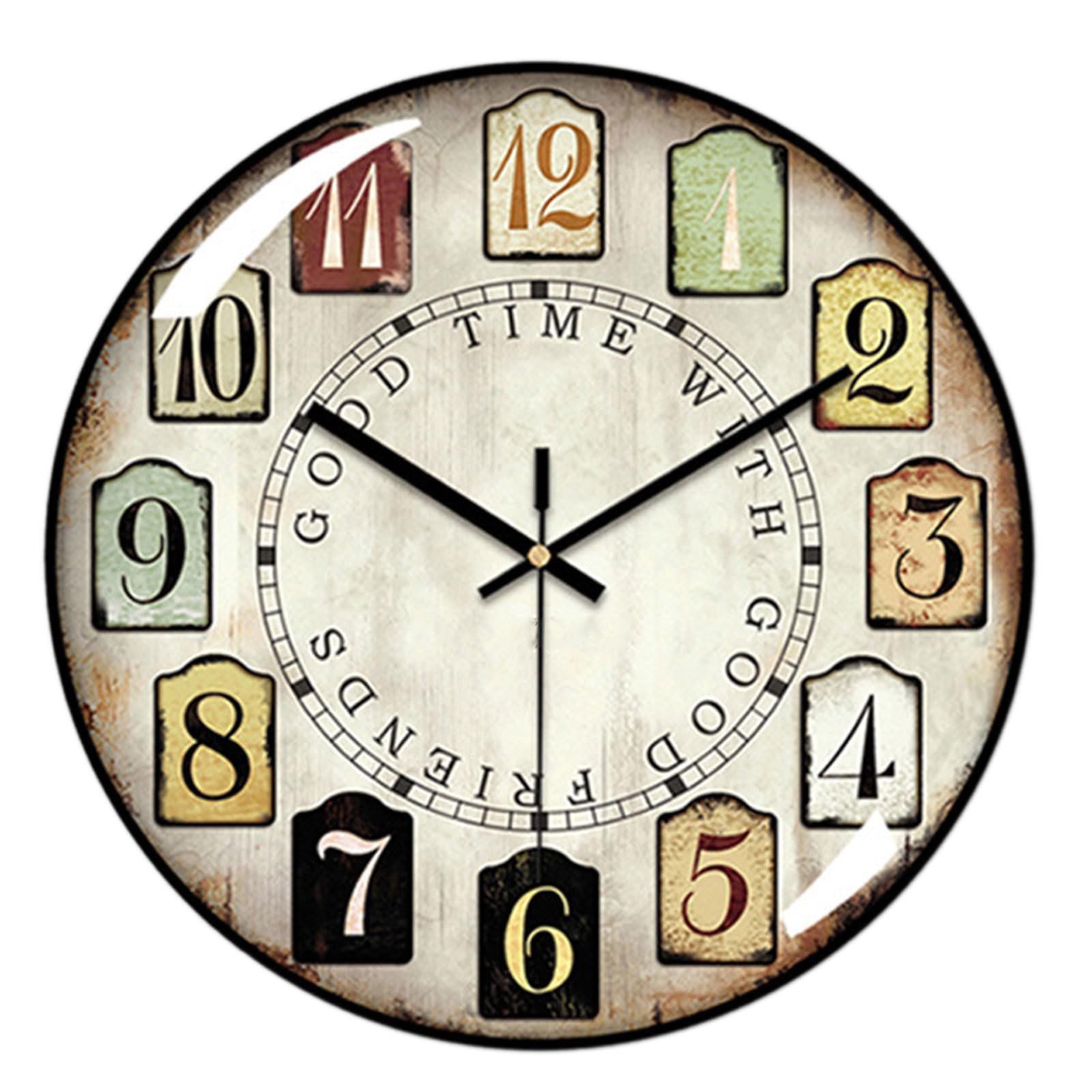 Kalttoy Wall Clock with Large Arabic Numerals 12Inch Quiet Movement Clock Battery Operated Bedroom Antiqued Round Dining Room