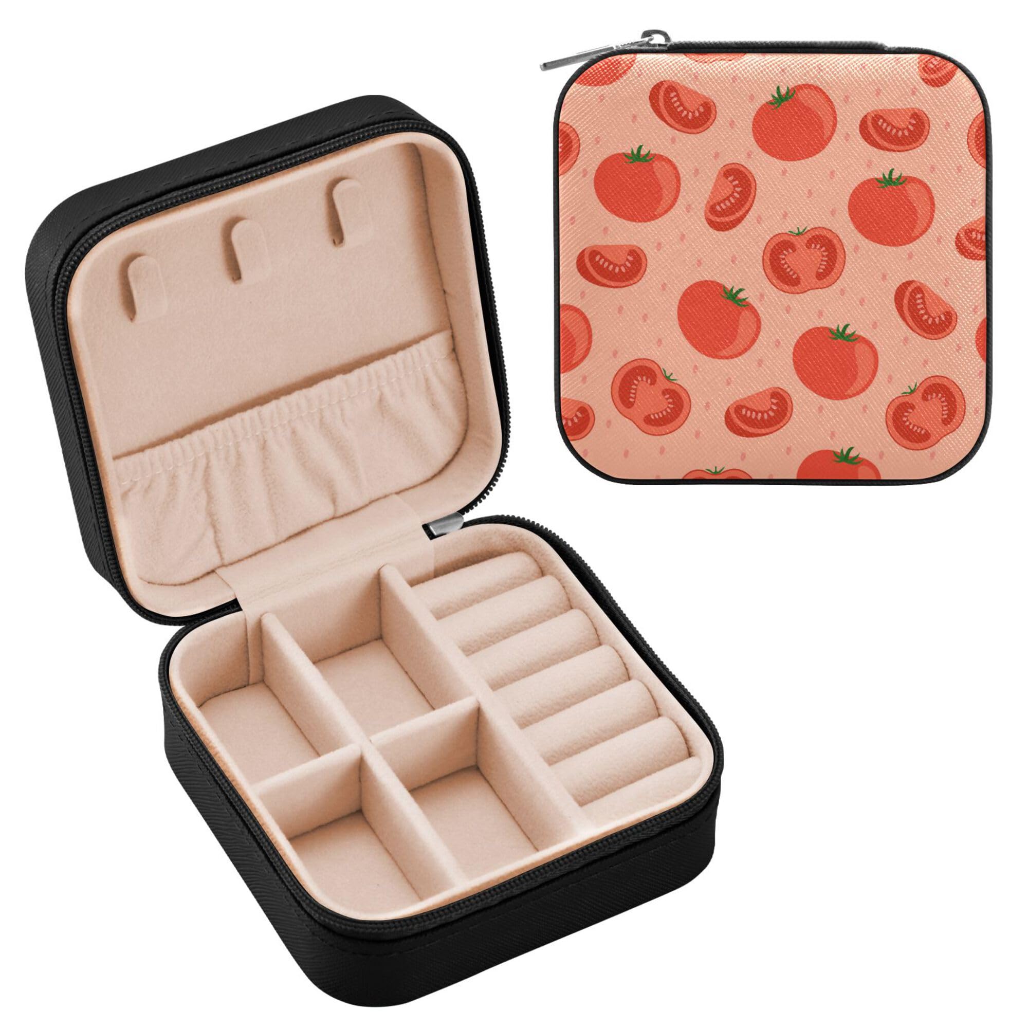 Piccolo portagioie da donna in pelle PU da viaggio portatile per gioielli per anelli, orecchini, collana, orologio, regali per ragazze e donne, zucca, pomodori, girasoli, rose e fogliame verde