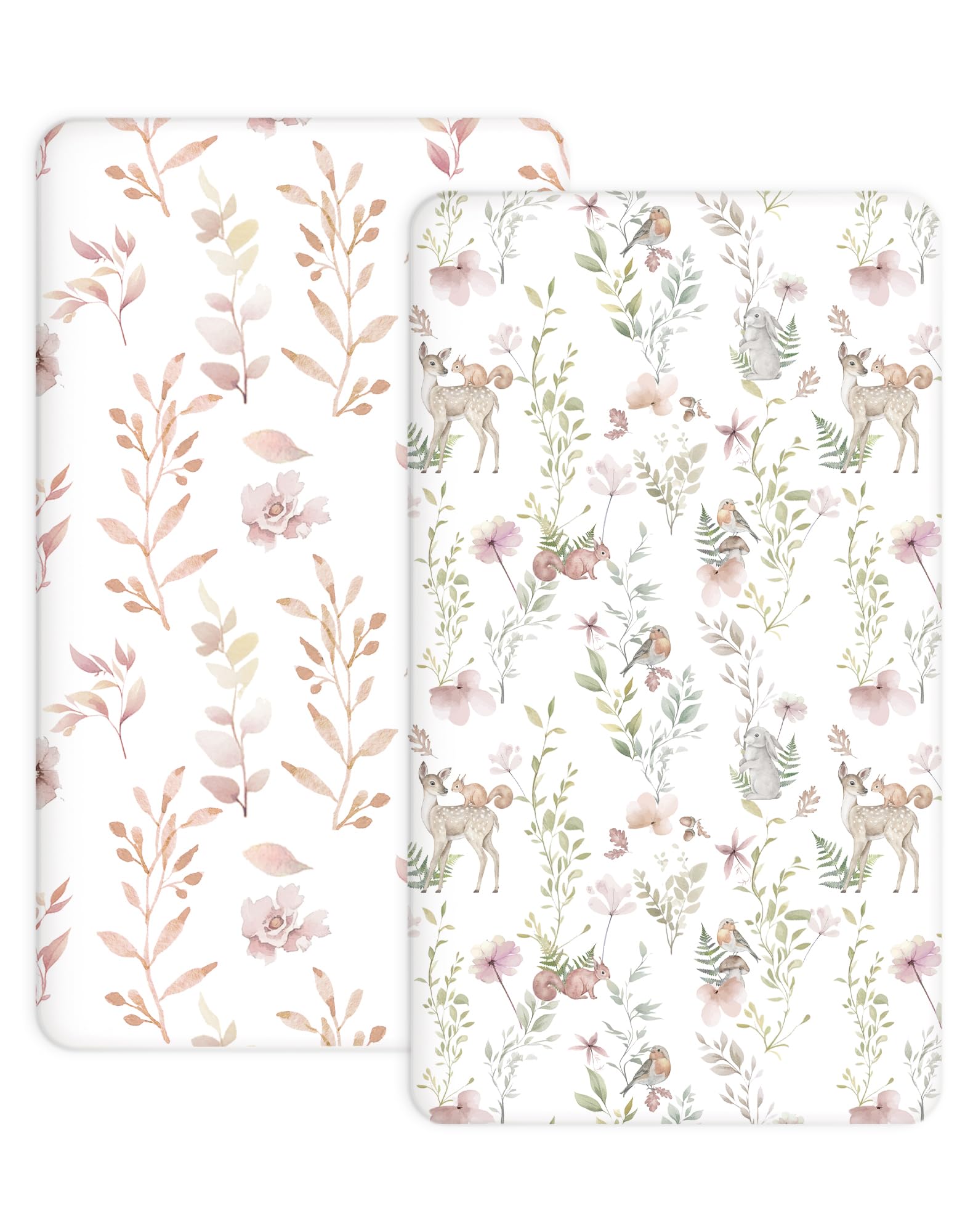Bedside Bassinet Sheets 2 Pack, 33" x 20" Fitted Sheets, Floral Fawn