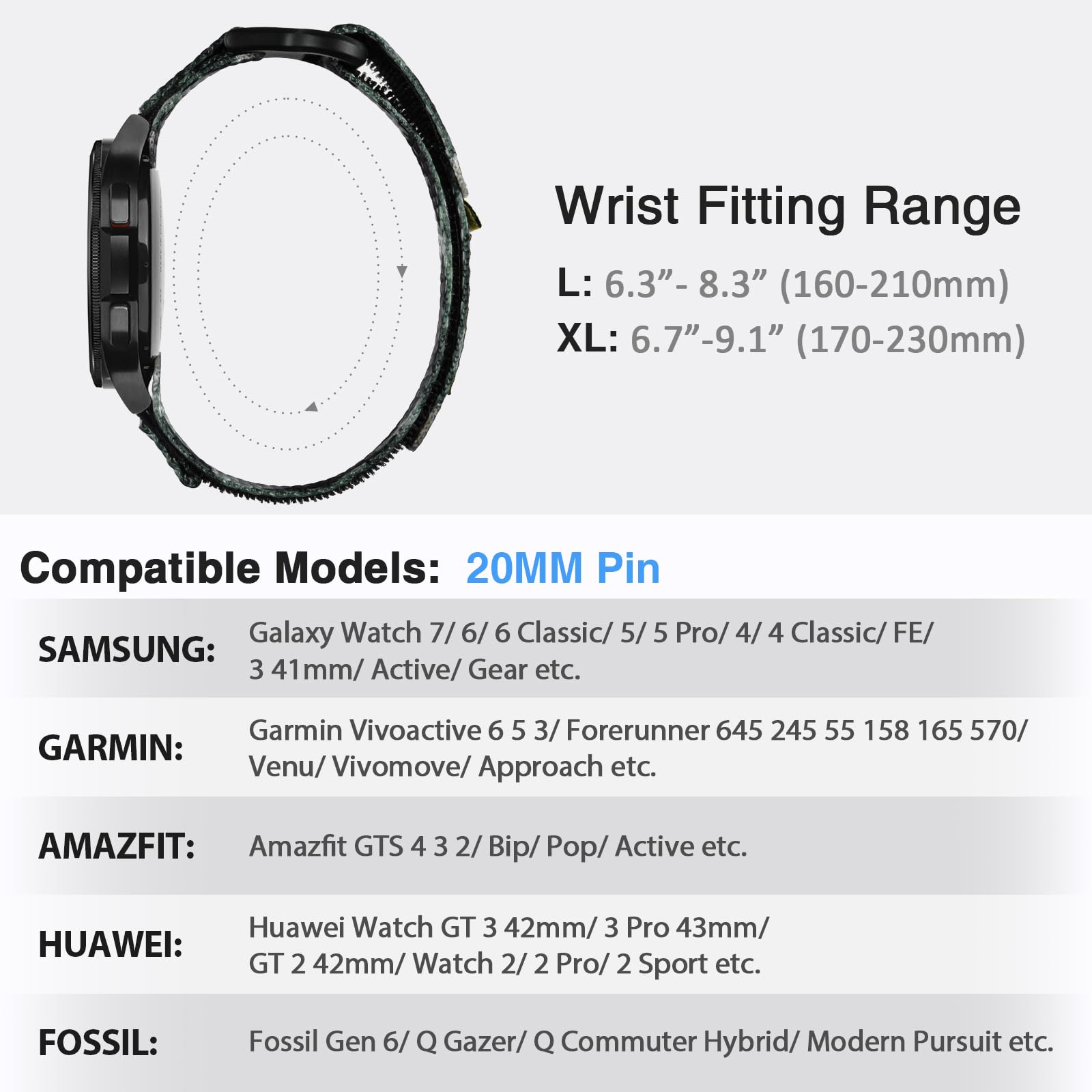 Nereides Compatible con Samsung Galaxy Watch 3 de 45 mm, correa deportiva de nailon resistente con diseño de bucle tejido, correa de repuesto resistente de 22 mm