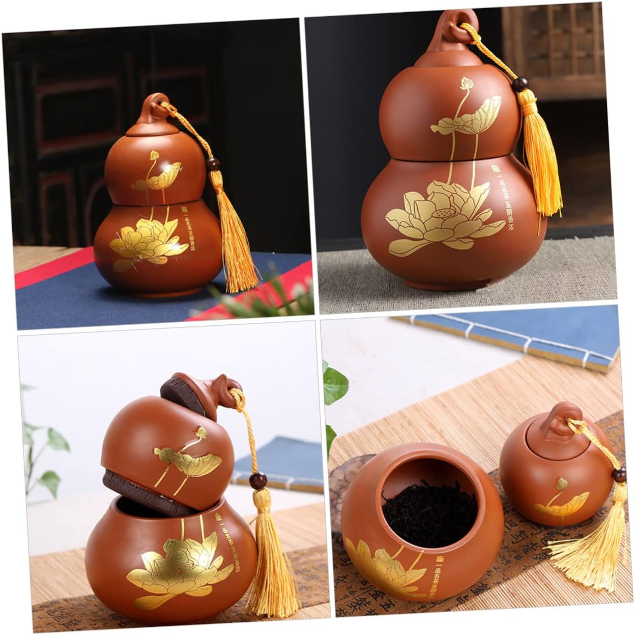 Tea Canister Porcelain Gourd Decorative Tea Jar Lid Airtight Multi-function