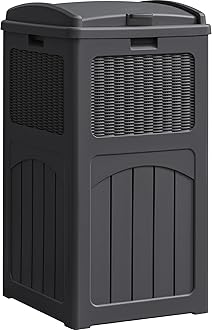 YESHOMY 33 Gallon Resin Outdoor Trash Can with Lid, Hideaway Waterproof Patio Garbage Bin, Gray