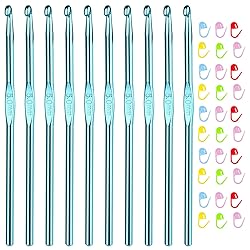 Aeelike 10pcs Size H / 5.0mm Crochet Hooks,Aluminum Crochet Needles and 30pcs Stitch Markers for Beginner and Advanced, Crocheter Hook Set for Learning How to Crochet