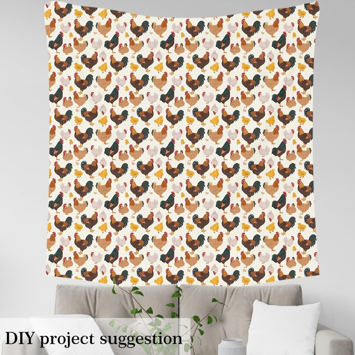 jejeloiu Chicken Fabric By The Yard,Cute Chicken Pattern Upholstery Fabric for Chairs Sofa Couch, Farm Animals Soft Flannel, 2 Yards, White Red Yellow