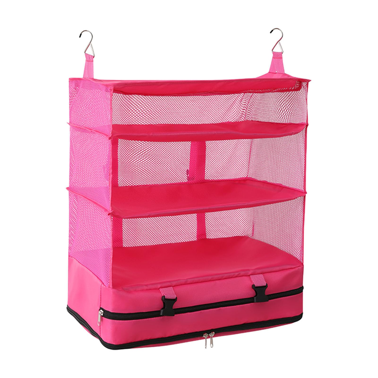 Hängendes Regal Garderobe Organizer Faltbares Hängendes Regal Gepäckorganisator Kleiderschrank Aufbewahrungsorganisator Schrank mit 3 Fächern für Schlafsaal, Schlafzimmer, Wohnzimmer, Rosa