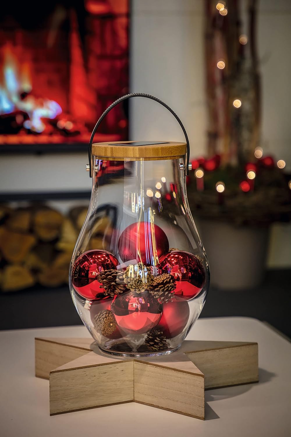 Krinner Lumix Solar Powered Home Decoration Glass LED Display Jar, Bold, 13.5" - Use for Parties, Holiday Events, Home Decor, Seashells, Plants, Moss, or Collections