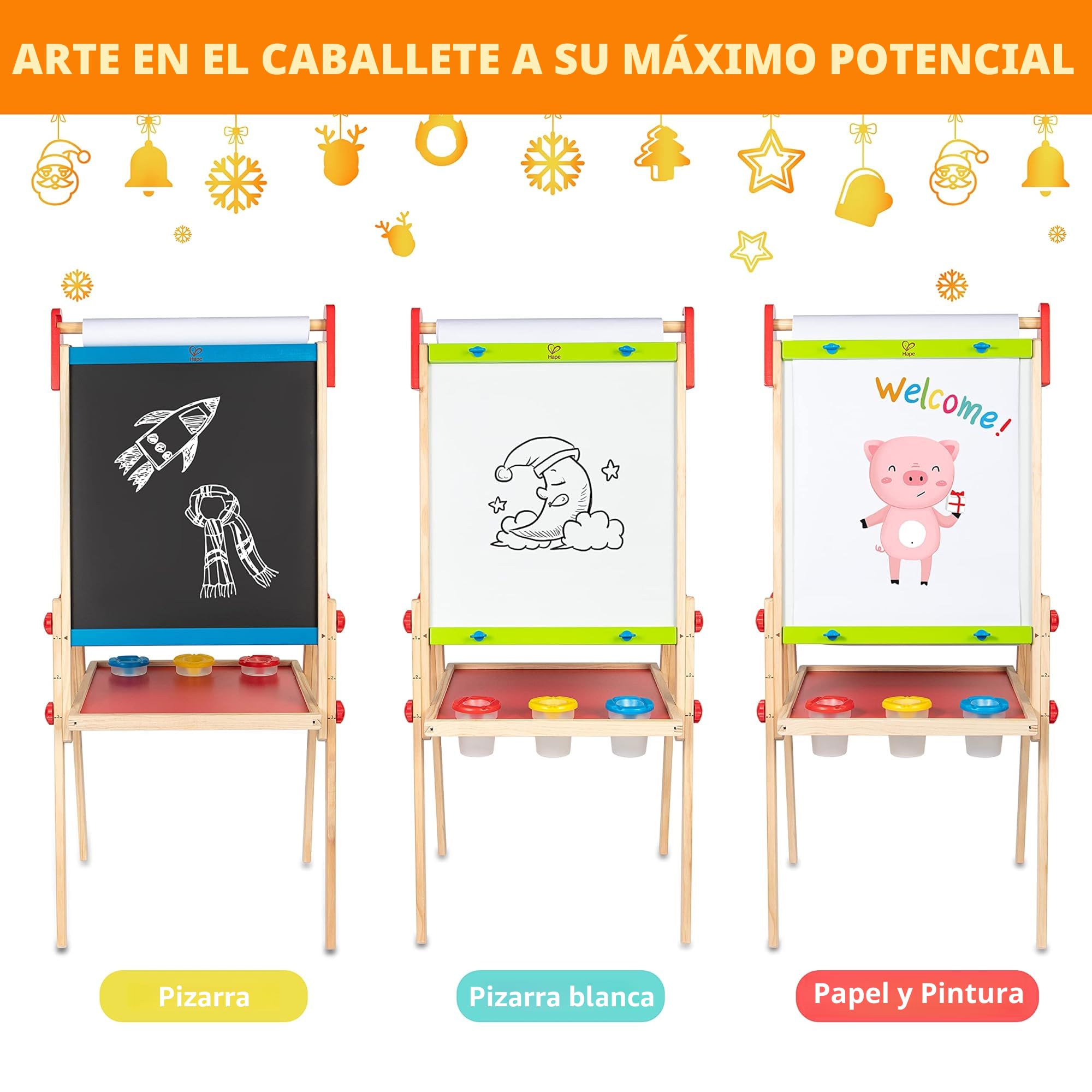 Caballete De Madera Plegable Doble Cara | Pizarra Blanca Y De Tiza Con Rollo De Papel, Altura Ajustable 88-112 Cm, Para Niños A Partir De 3 Años