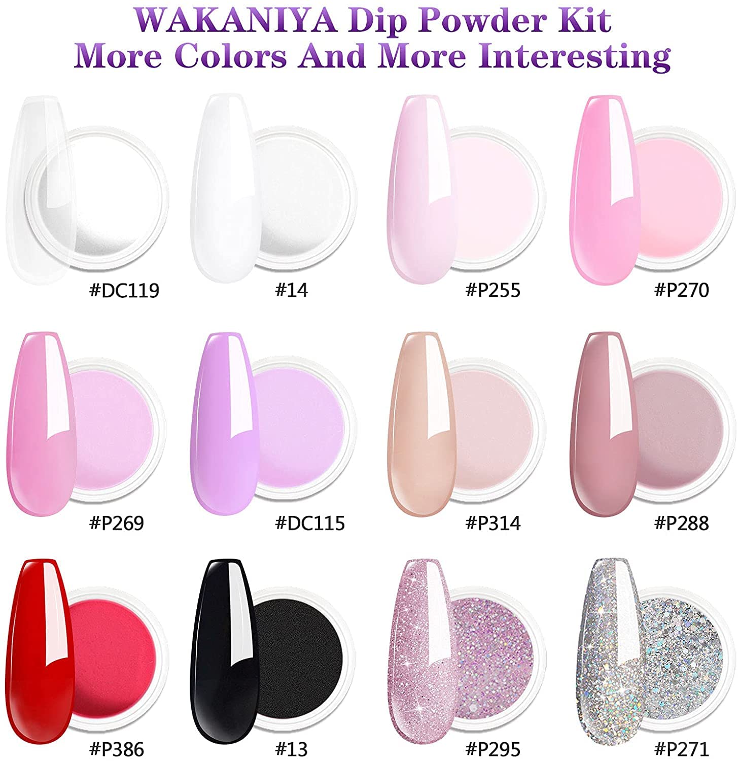Kit de inicio de polvo para inmersión de 12 colores, kit de herramientas, polvo de inmersión de brillo desnudo blanco transparente para kit de manicura de arte de uñas francés