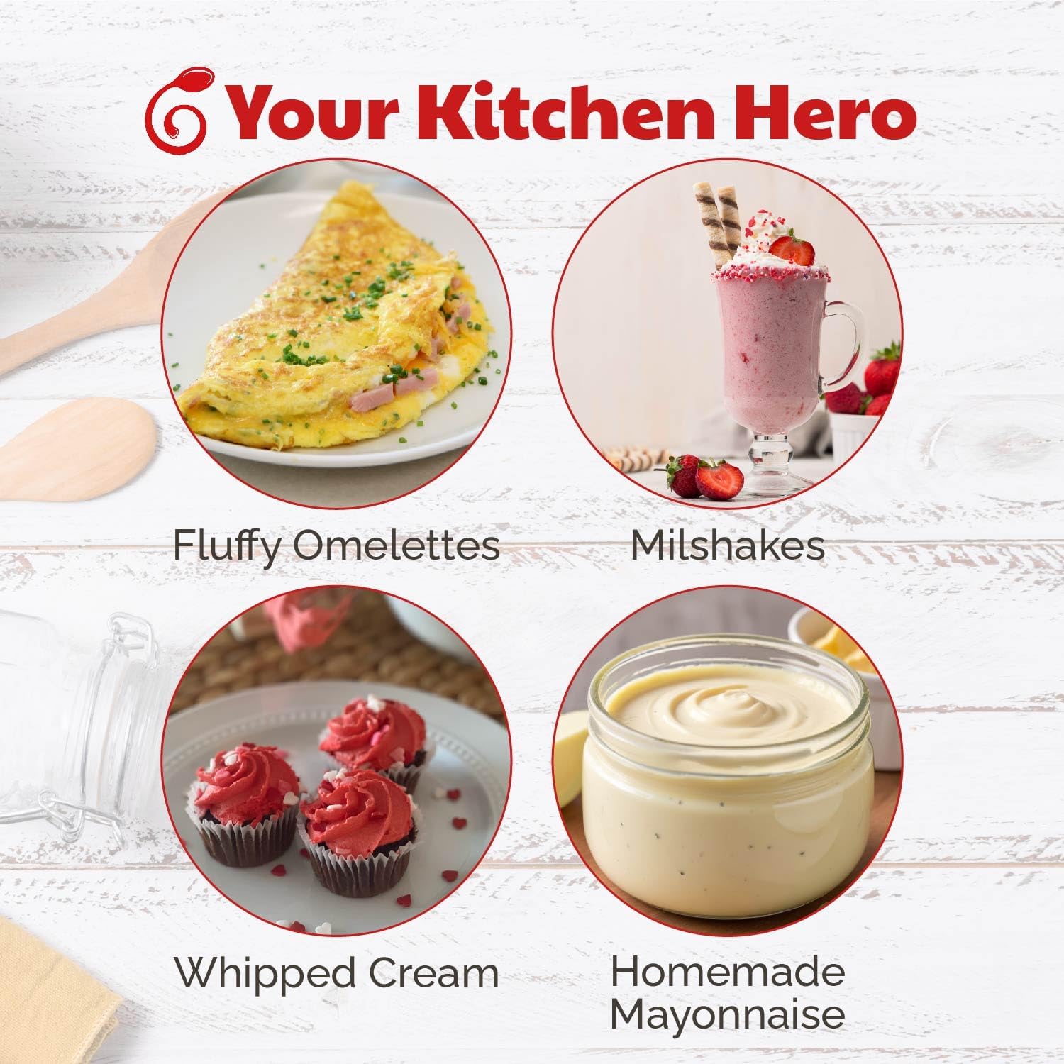 Batidor de huevos giratorio de acero inoxidable, 2 unidades, 12 y 14 pulgadas | Semiautomático | Leche espumosa | Mezcla | Mezcla