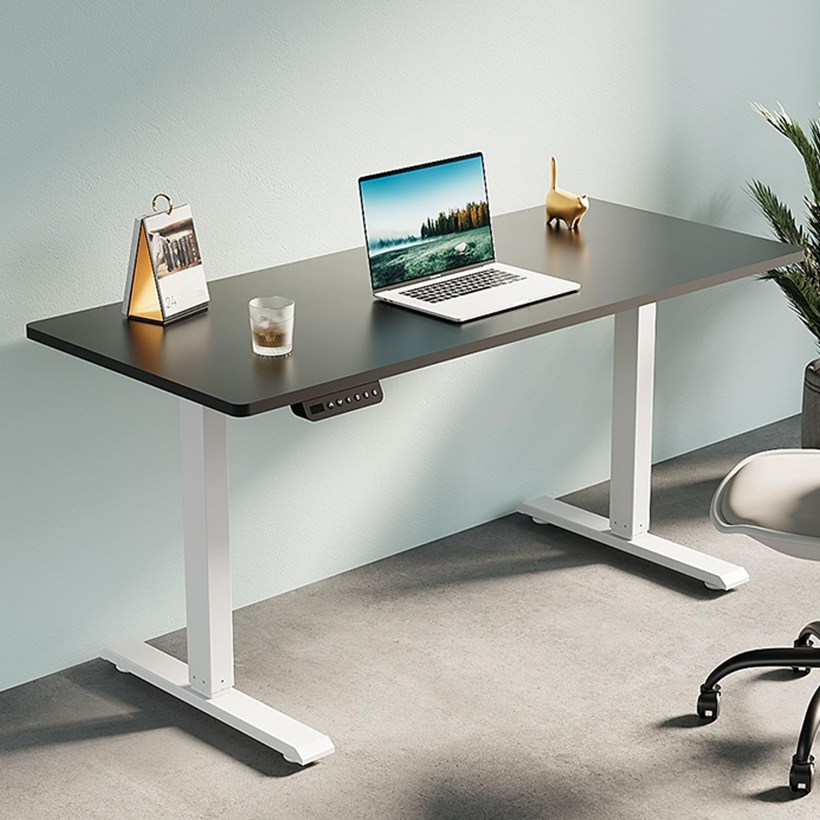 MYUYEE Jkghk Adjustable Standing Desk, Stand Up Desk With 3 Preset Heights, Office Desk With Headphone Hook And Cup Holder, I-Beam Computer Desk, For Home Office (Black White-39.3In)