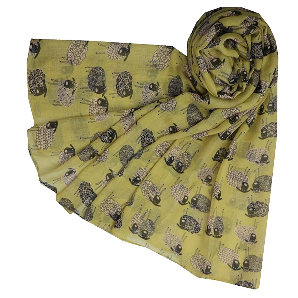 Glamlondon Women's Zt-Mustard Sketch Sheep Printed Scarf (Zt-Mustard)