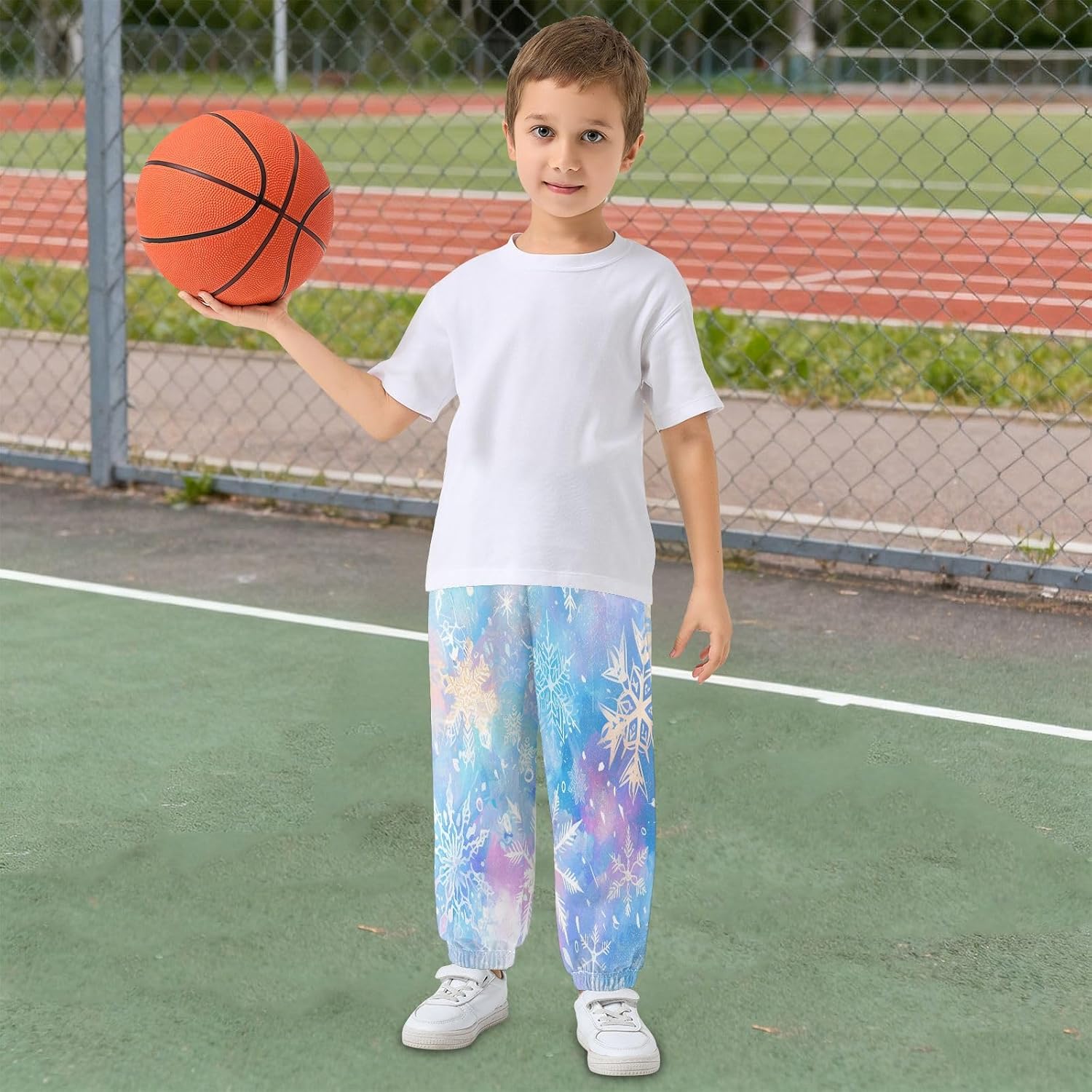 Boy Sweatpants Winter Snowflake Flower Tie Dye Joggers Casual Athletic Pants Kids Elastic Waist Cuffed with Pockets