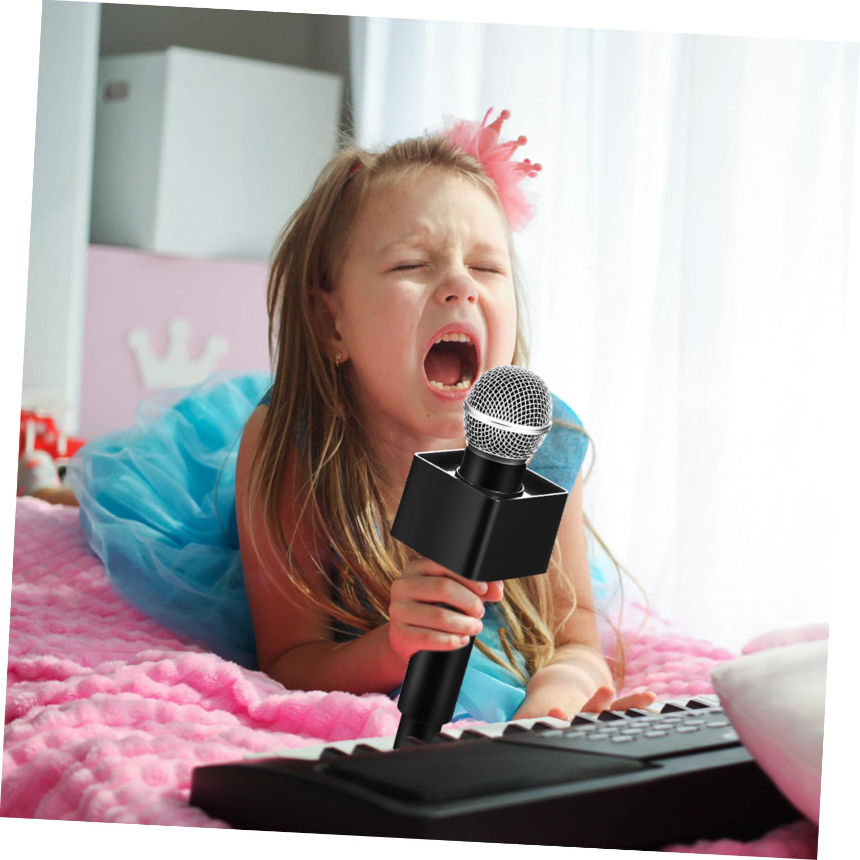 BESPORTBLE 4 Microfono Simulazione Leggero con Base Quadrata Microfono per Feste Spettacoli e Karaoke Palco