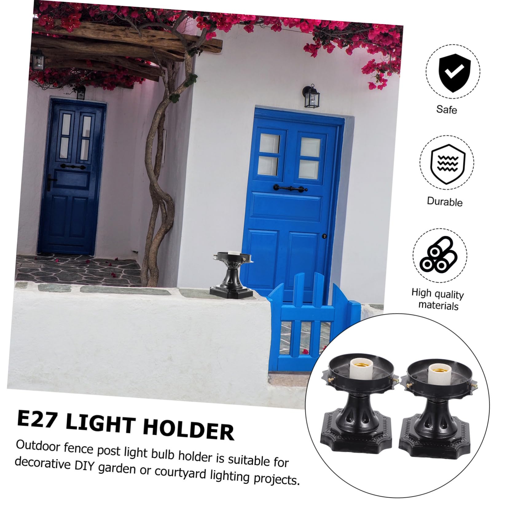 VILLCASE Easy Install Outdoor Lamp Post Socket Fence Column Headlight Holder E27 Base Vintage Lighting Fixtures