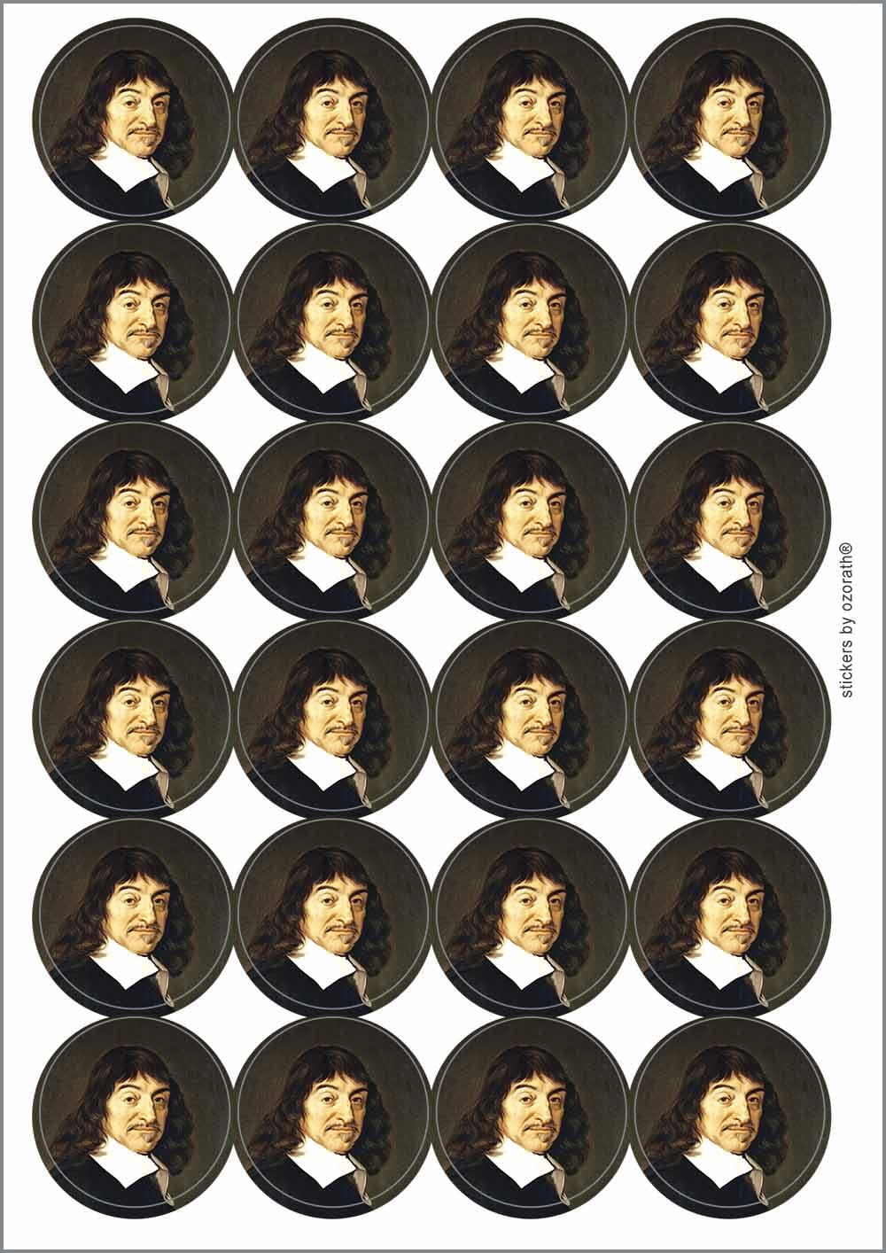 Rene Descartes Philosopher Circular Matt Paper Stickers A4 Sheet of 24 (Each Sticker is 45mm Diameter)