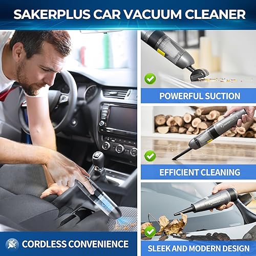 Miniatura 7 de SakerPlus Aspirador inalámbrico de alta potencia, aspiradora de mano inalámbrica regalos para hombres, aspiradora de mano inalámbrica para automóvil