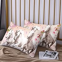 Vista 5 de HOSIMA Juego de ropa de cama para niñas con temática de caballos, juego de edredón estampado de flores de cerezo rosa con 2 fundas de almohada