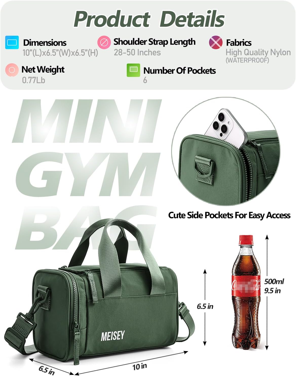 Small Gym Bag Bag With Wet Compartment And Coin Purse Duffel Bags Dance Yoga Workout Bag,Mini Gym Bag For Women (Small Gym Bag - Bean Green) - Image 3