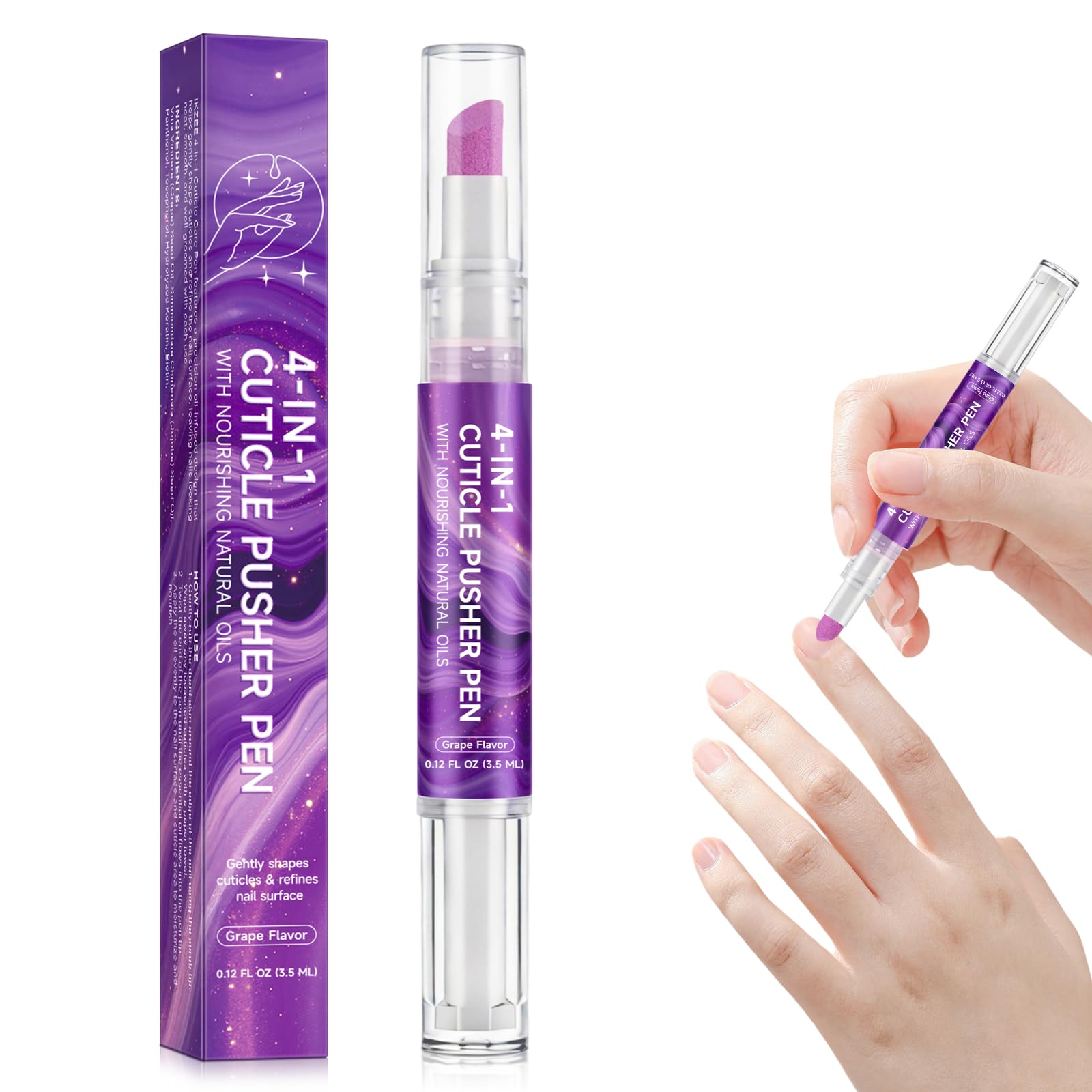 Repousse-cuticules - Crayon d'huile - Forme en douceur les cuticules et affine la surface des ongles - Stylo pour enlever les cuticules - Gommage doux - Arôme de raisin pour les habituelles