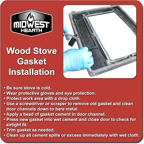 Miniatura 3 de Midwest Hearth Kit de juntas de repuesto para estufa de leña para estufas de leña juntas de fibra de vidrio impregnadas de grafito y adhesivo cuerda