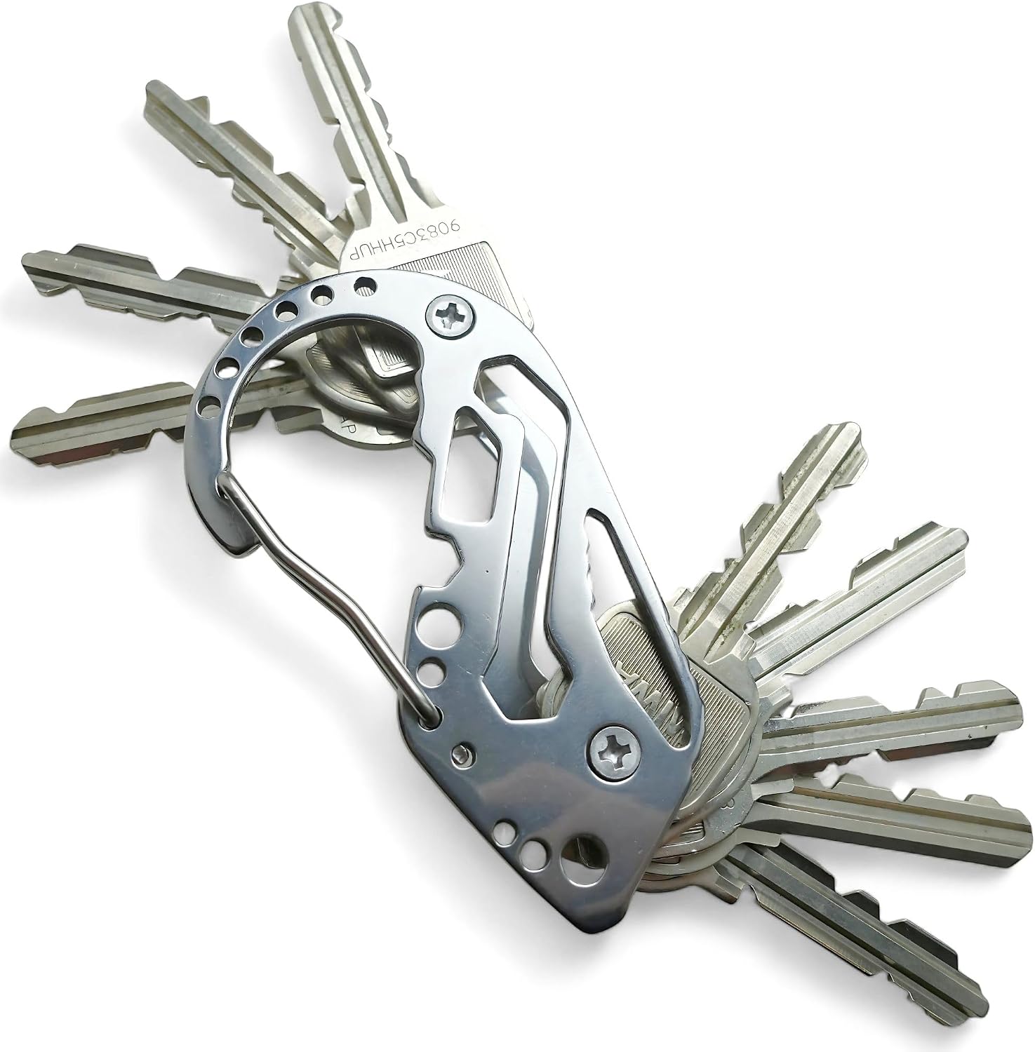 Keychain Organizer with EDC Multitool - Minimalist Stainless Key Holder for Car Fob, Durable Metal Carabiner Key Ring Travel
