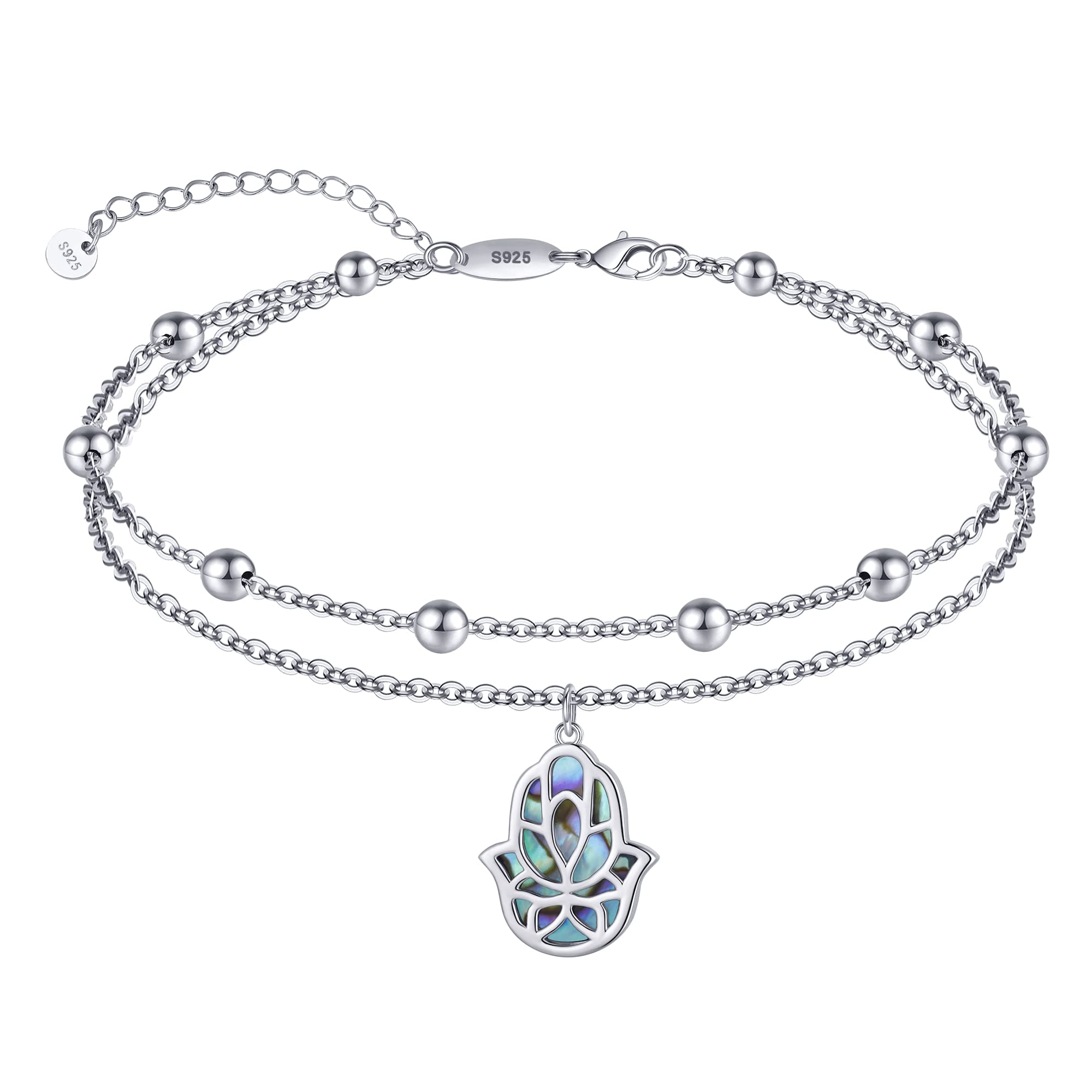 CHIC & ARTSY Dainty Anklets S925 Sterling Silver Summer Layered Anklet Bracelet Adjustable Multilayer Beach Anklet Bracelet Foot Jewelry for Women 10-11 Inches