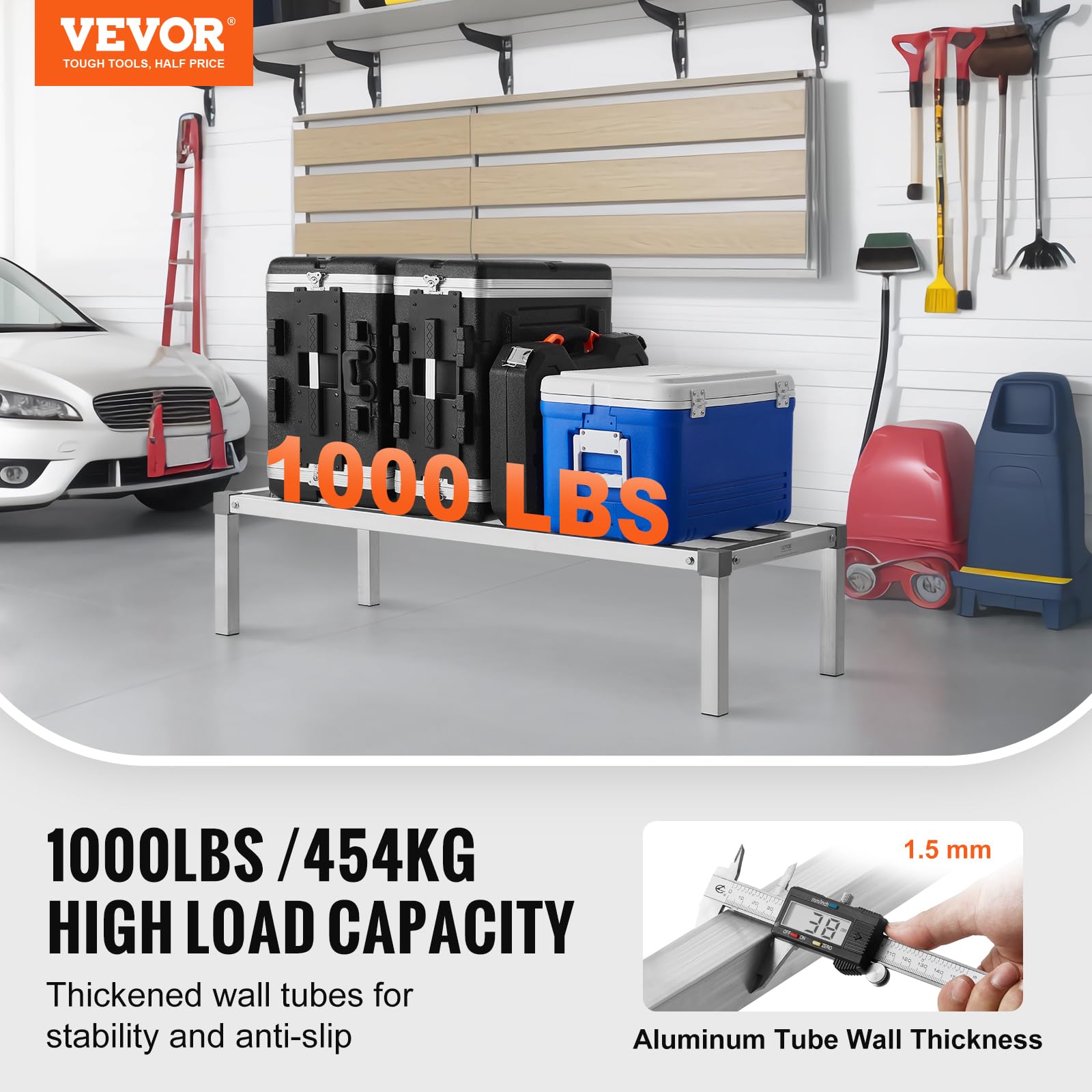 VEVOR Rack de Calage en Aluminium, 121,9x50,8x30,5 cm, Support de Stockage Commercial, Capacité de Charge 454 kg, Assemblage Facile, pour Rangement Aliments au Sol, dans Restaurants, Cuisines, Garages