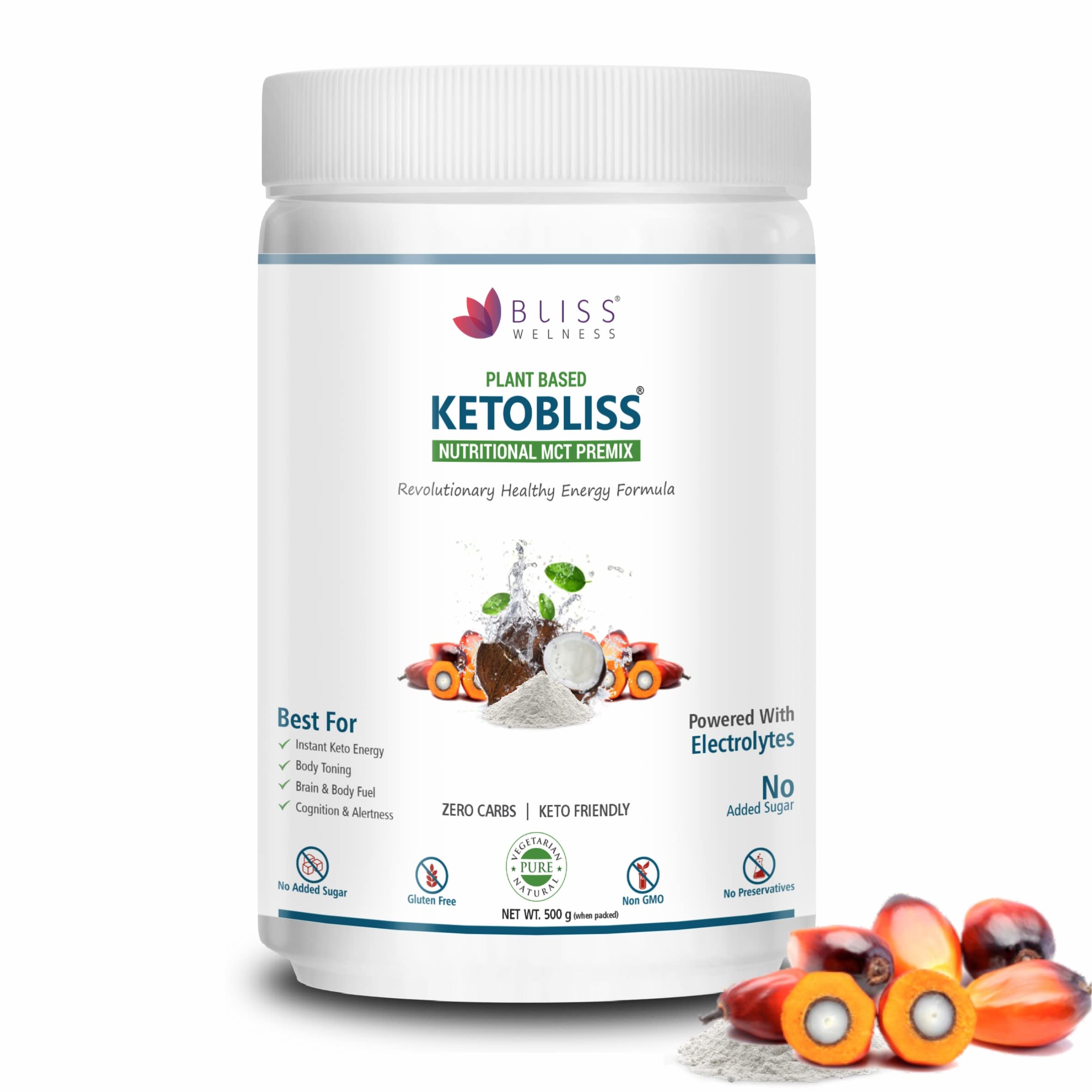 Bliss Welness Keto MCT Oil Powder | Medium Chain Triglycerides C8 C10 & Electrolytes | Zero Carb Instant Clean Energy Ketosis Weight Management Keto Friendly Vegetarian Supplement - Unflavored - 500 Grams