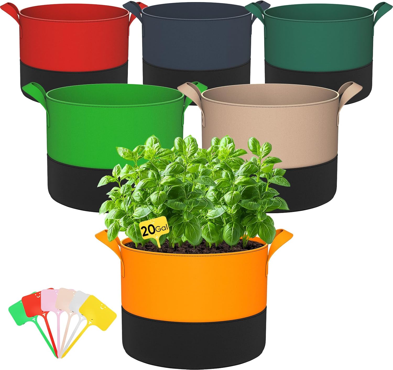 6-Pack 20 Gallon Grow Bags - 350G Heavy Duty Thickened Colorful Potato Grow Bags with Handles, Felt Nonwoven Garden Fabric Bags Gardening Pots for Vegetable Fruit Flowers Herbs Tomato Growing