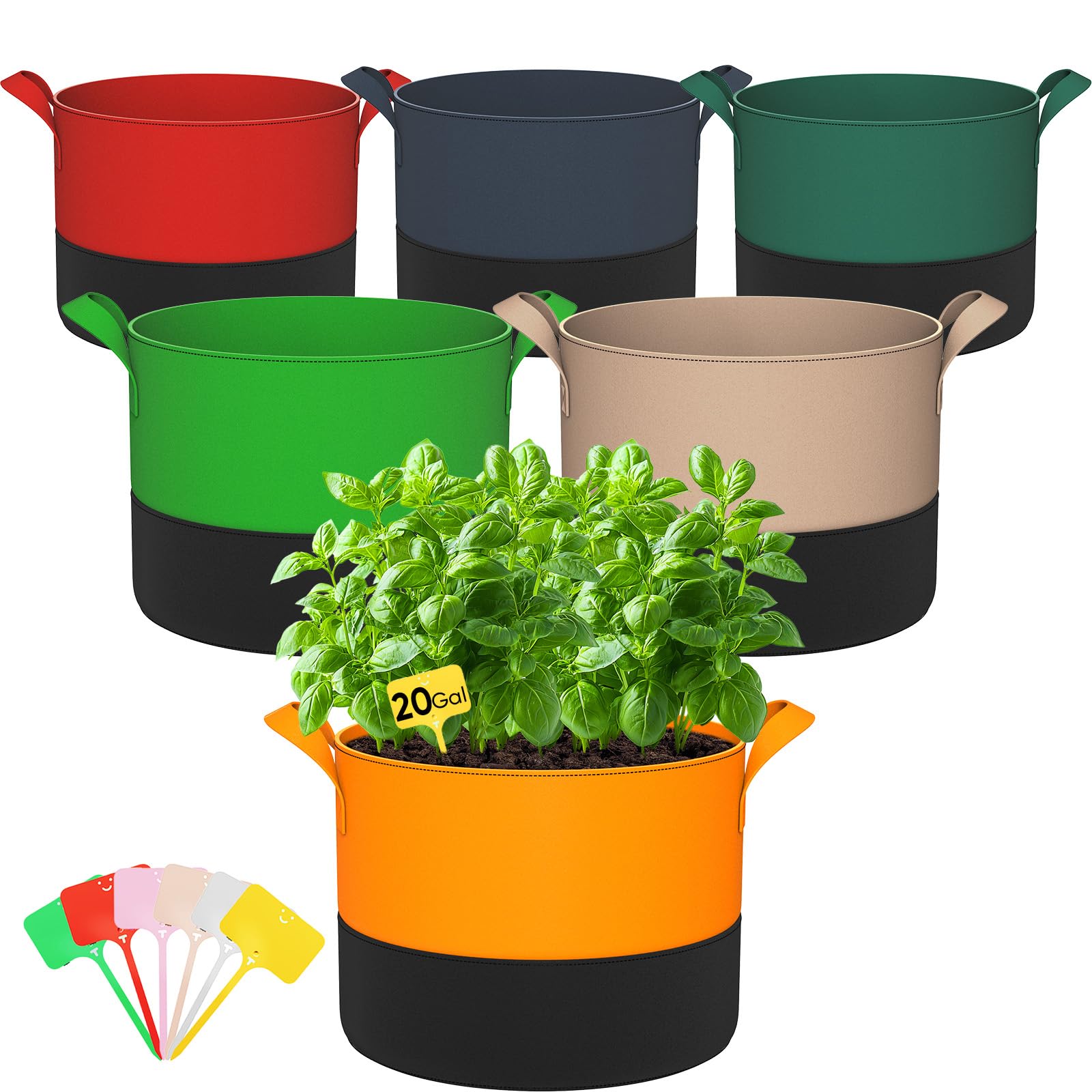 RVZHI 6-Pack 20 Gallon Grow Bags Colorful