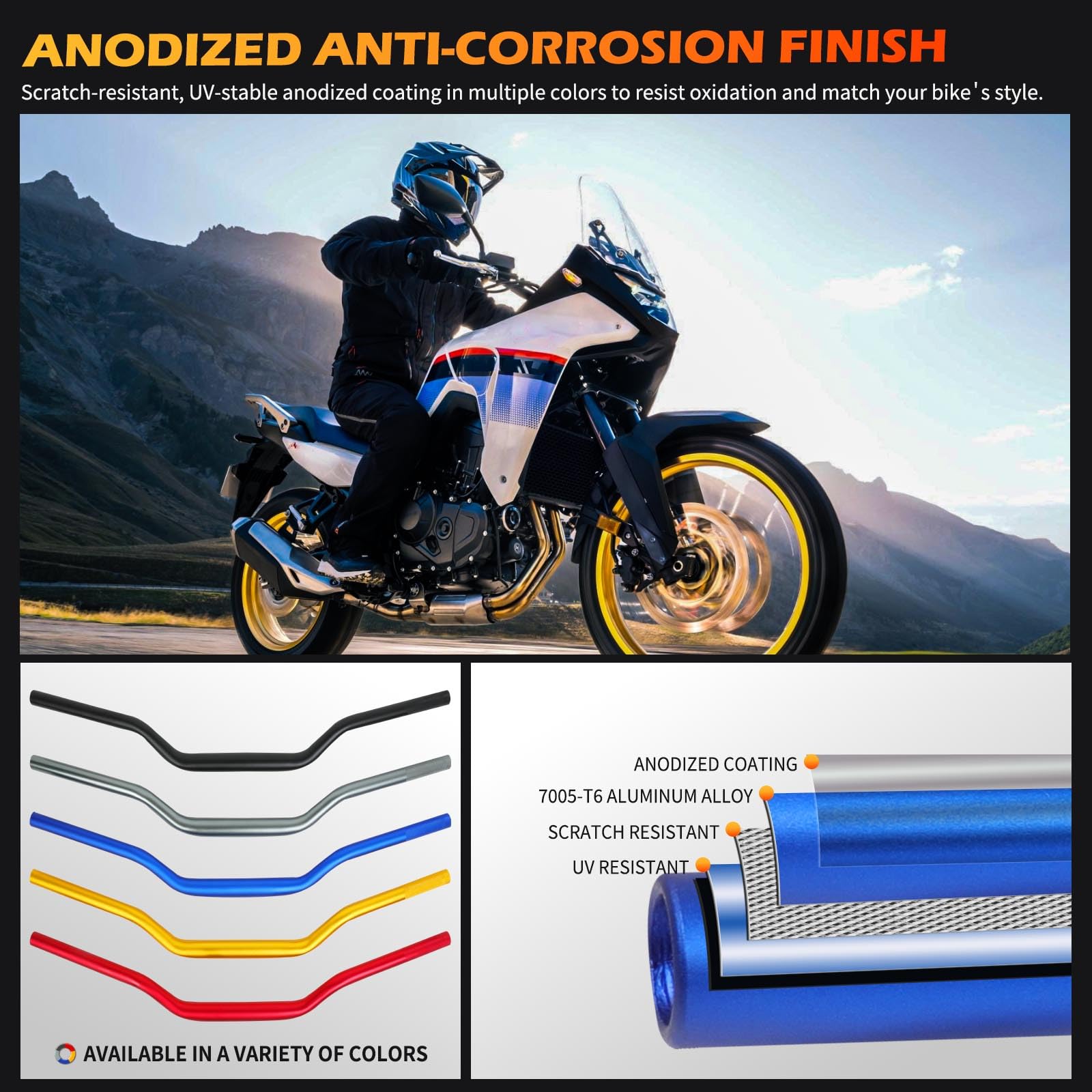 DREAMIZER Manubrio Moto Racing 1-1/8" per Dirt Pit Bike, Design a Sezione Variabile con Terminali 22mm, Universale Compatibile con Honda Yamaha Suzuki per Motocross Cafe Racer e Custom