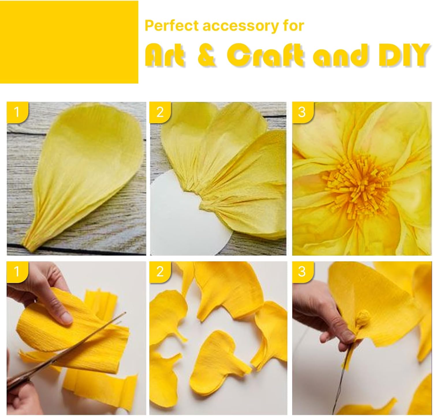 PartyWoo Yellow Crepe Paper Streamers 6pcs 492ft Pack of Yellow Crepe Paper Streamers for Easter Baby Shower Engagement Wedding Sunflower Graduation Bee Summer Luau Theme Birthday Party Decorations
