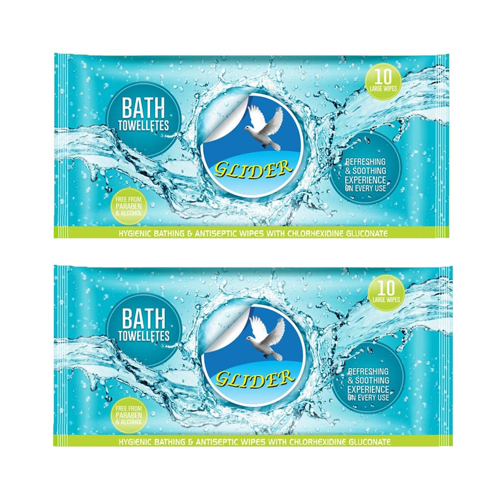 Glider Body Cleansing Wet Bed Bath Wipes for Adults - | Large, Rinse Free Body Cleansing Wipes | Aloe Vera & Vitamins | Cleanse & Protect (Pack of 2 (20 Count))-image-20