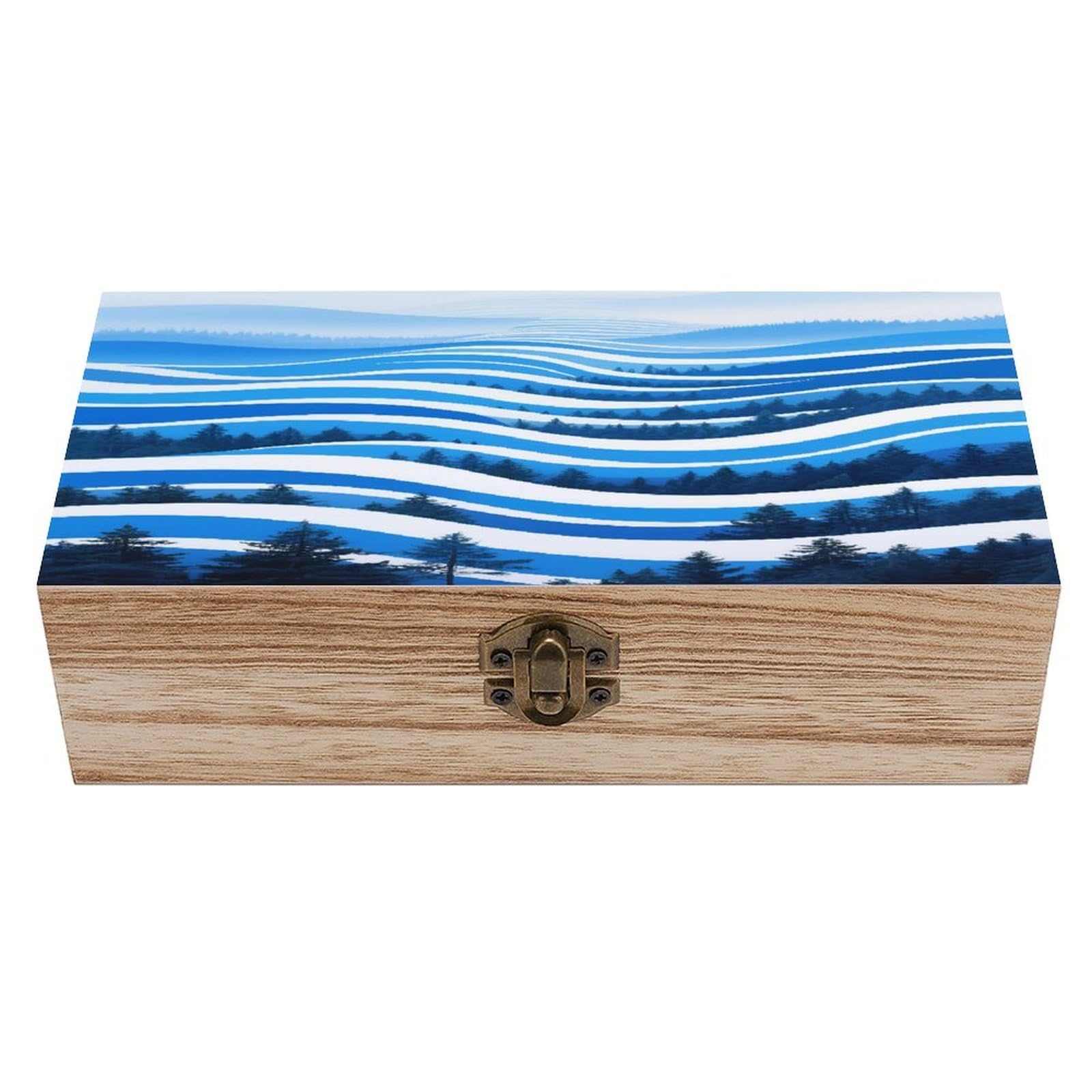 VstaDank Forest Abstract Wave Wooden Box Sturdy Vintage Storage Box with Hinged Lid Exquisite Wood Keepsake Boxes Large Jewelry Case Cute Trinket Holder Unique Gift for Men & Women
