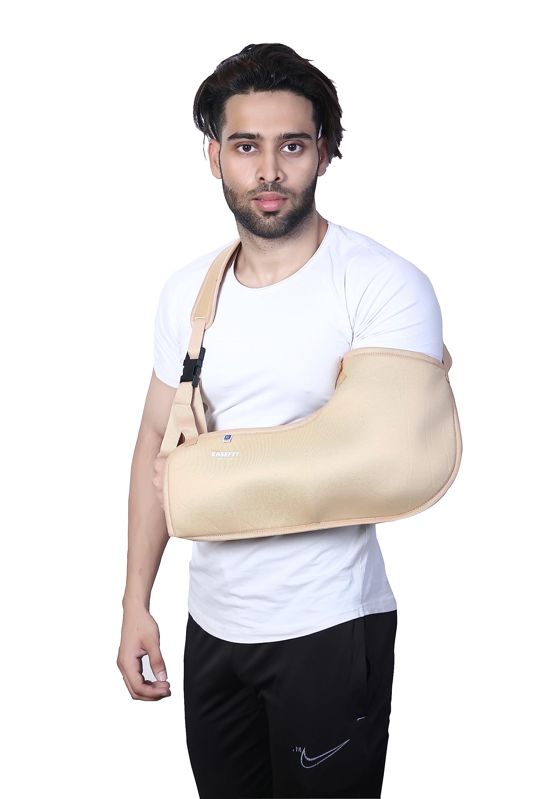 EASEFIT Arm Supporter Arm Sling Pouch Belt with Elbow Support, Arm Immobilizer Brace for Fracture, Sprain, Dislocation and Pain Relief (M, Cream) 2