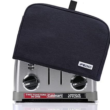 iFedio 4 Slice Toaster Cover with Pockets & Top Handle,Small Appliance Toaster Dust Cover, Machine Washable(Black)