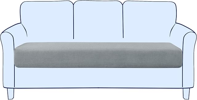 subrtex Sofa Seat Cushion Covers Stretch Polyester Fabric Seat Cushion Protector (3 Seaters, Light Grey)