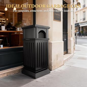 Commercial Trash Can with Locking Lid, 15 Gallon, Black Steel