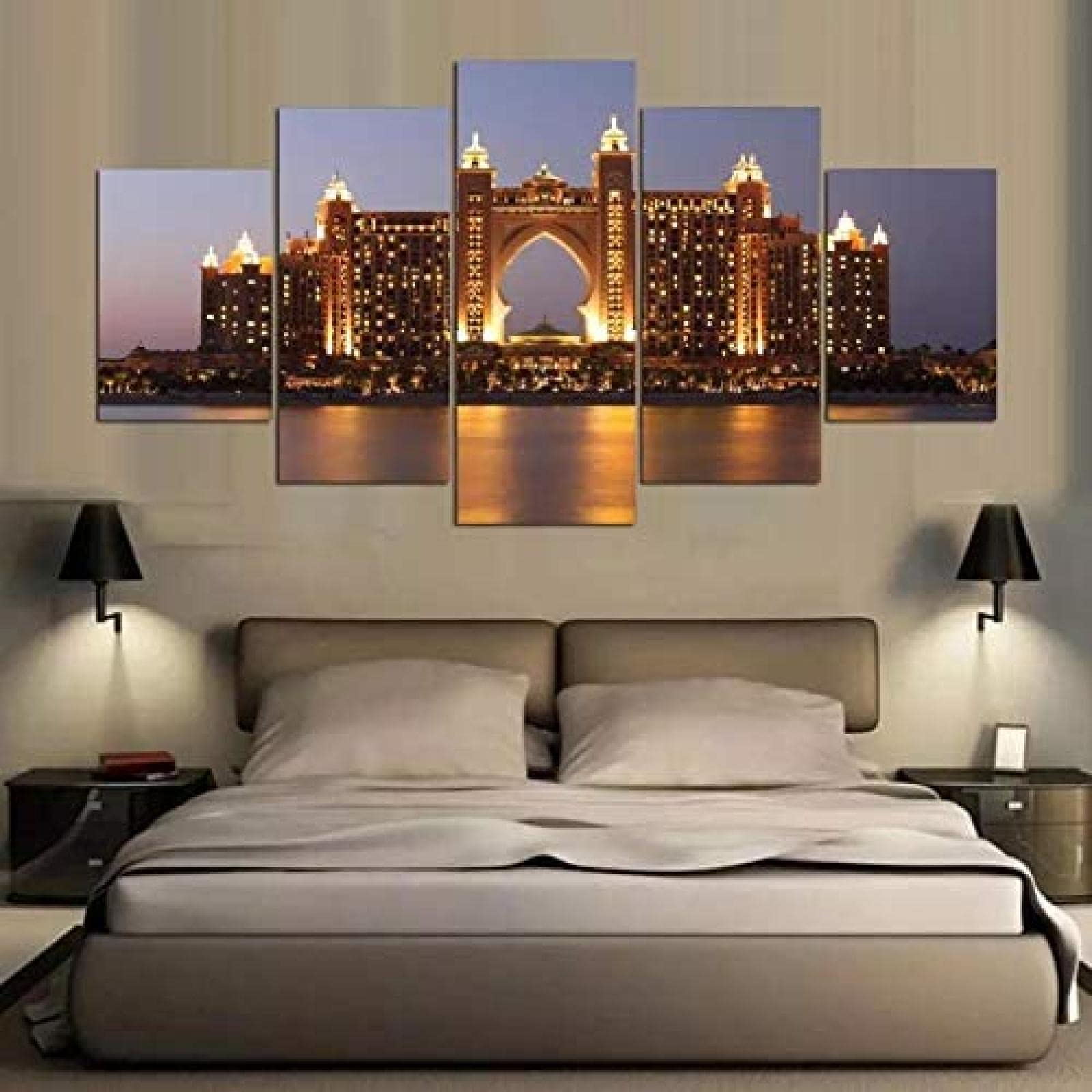 HGFHGD Canvas paintings 5 ​​pieces of hotel night view living room bedroom high-definition printing hanging paintings wall painting works oil painting home decoration wall art