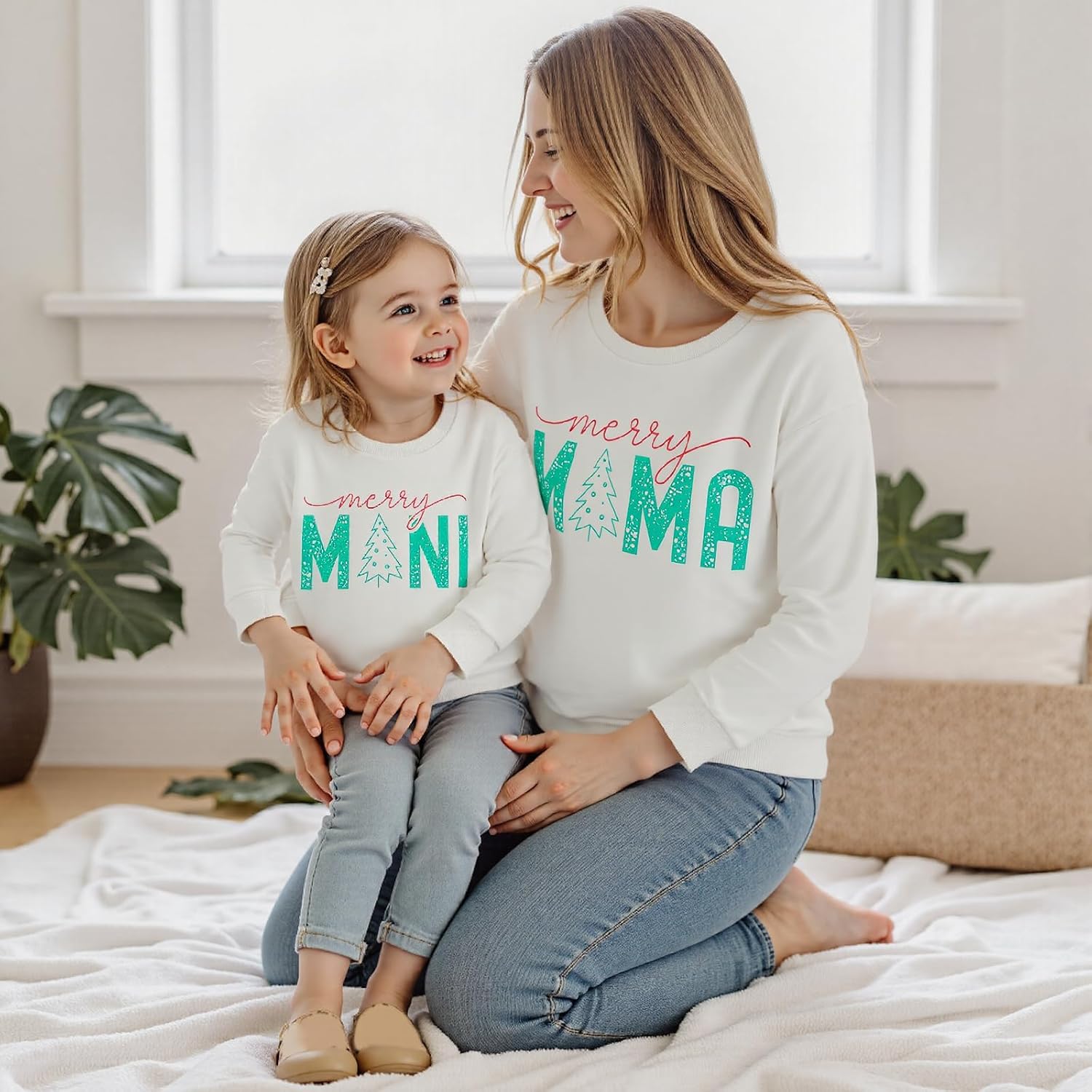 luethbiezx Family Matching Outfit Mommy and Me Christmas Sweatshirt Merry Mama Mini Long Sleeve Crewneck Pullover Top