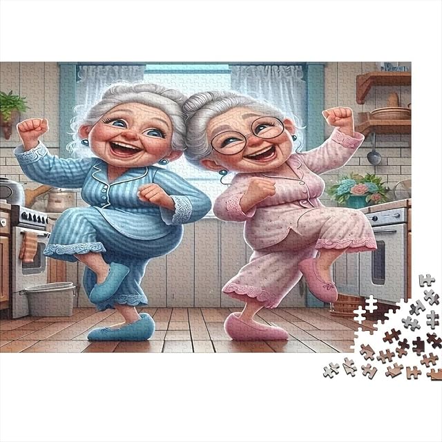 Granny Pajama Dance Puzzle 1000 Piezas, Momento hogar Divertido, Difícil, Cartón Reciclado