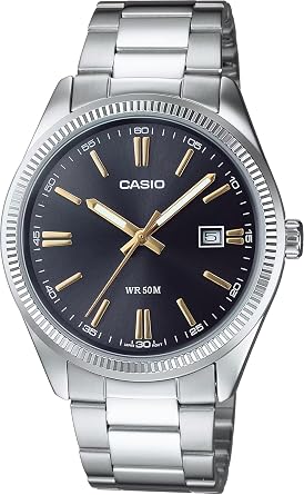 Casio MTP-1302D-1A2V Analog Quartz Mens Watch, Metal Band, Silver, Dark Gray, Auspicious Dial x Gold Index, Overseas Model