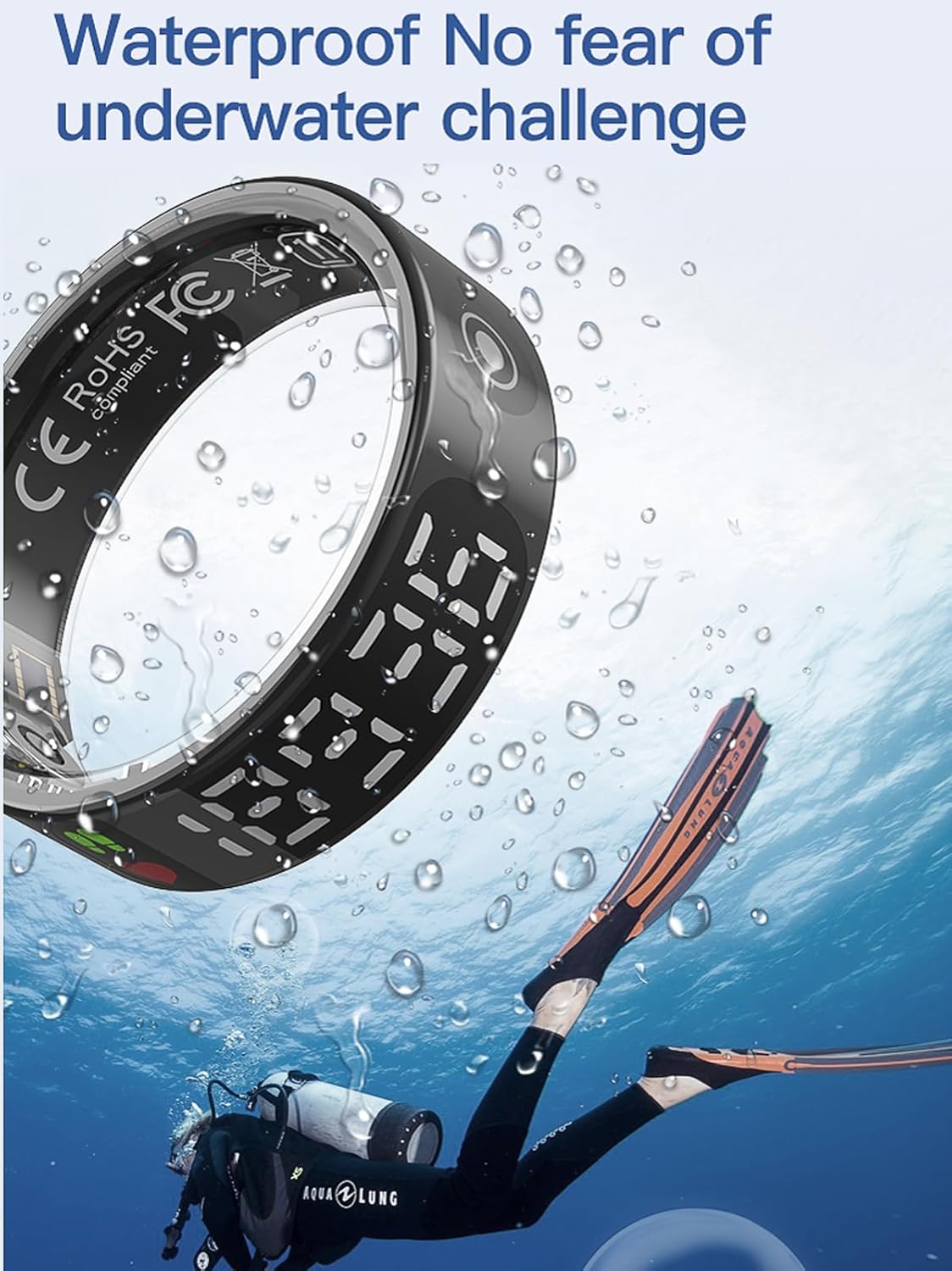 A size chart for rings with corresponding diameter and perimeter measurements, along with a three-step guide on how to measure finger size using paper or rope.